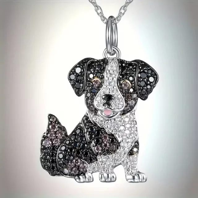 Cute Australian Shepherd Sparkling Rhinestone Pet Pendant Necklace Creative Dog