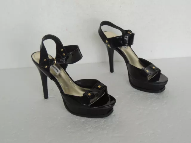 Steve Madden Black patent P- SALINA Sz. 7.5  Stiletto open Toe Platform new