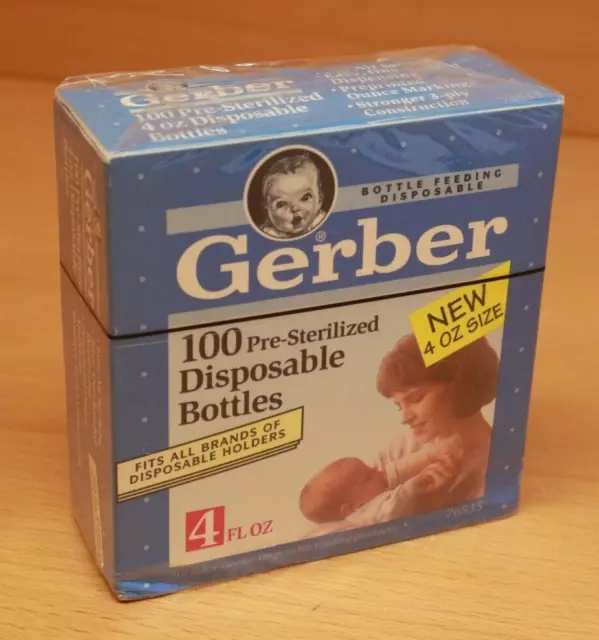 100 Count Gerber 4 oz Pre-Sterilized Disposable Baby Feeding Bottle Inserts 1992