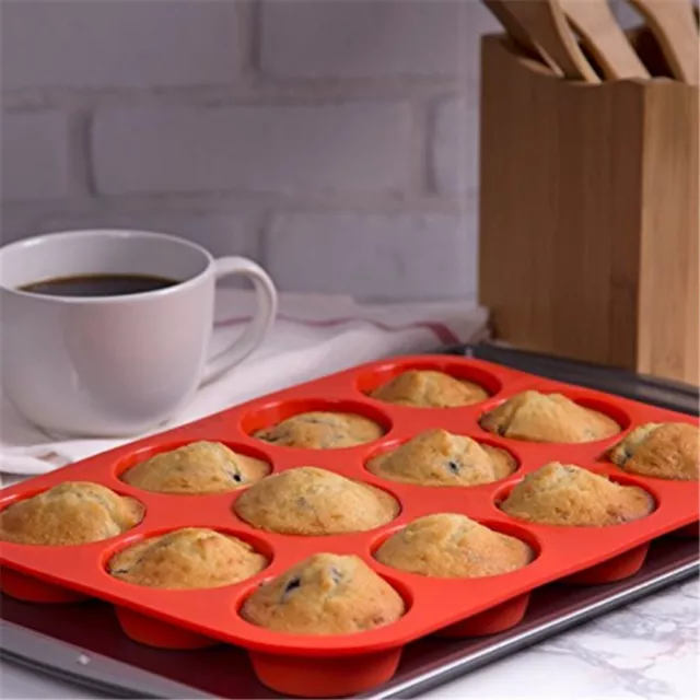 Nonstick 12 Cups Silicone Muffin Pan Baking Tool Easy Demoulding Round Mold