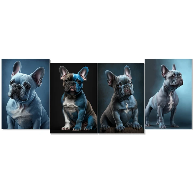 Juego de pósters Pimpom azul bulldog francés, impresión en papel fotográfico, perro, azul,