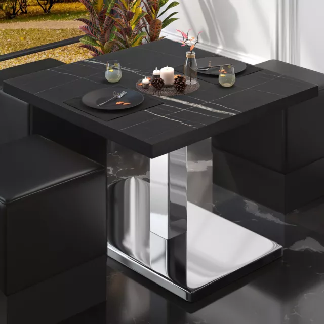 BM | Tavolo da salotto bistrot | P:T:H 70 x 70 x 41 cm | nero marmo/acciaio inox...