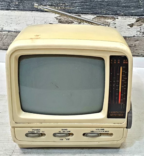 Old School Computec Portable B&W TV Model; SFTV-552 with AM-FM Radio- Working 2