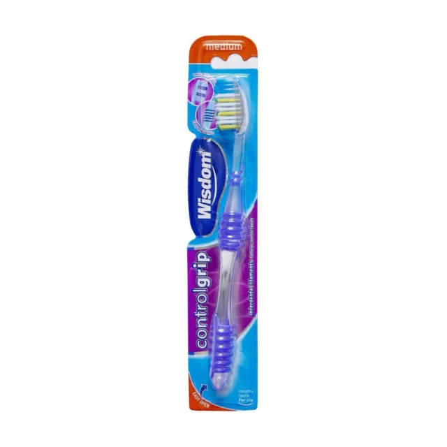 Wisdom Control Grip Medium Brush ToothBrush Interdental Filaments - Purple