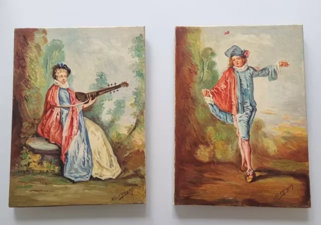 Old Painting Oil Victorian Portrait Man And Woman Peinture Tableau Ancien Huile