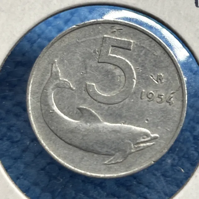 1954 R Italy 5 lire Coin / Aluminum Dolphin Coin 🔥🔥