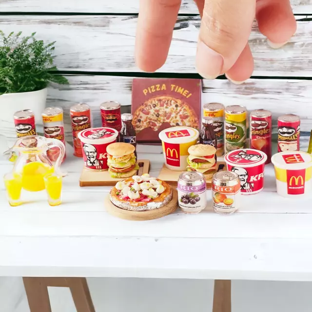 Dekorative Miniaturen Essen Pizza Burger Soda Getränkeset Puppenhaus Küche...