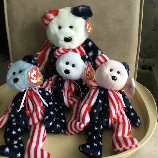 Ty Beanie X3 & Buddy ""Spangles"" 1999. Weiche Plüschtiere im Ruhestand Beanie Teddies. Neu mit Etikett