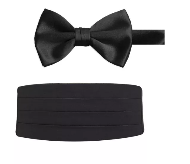 Men's Black Heavy Silk Pleated Cummerbund and Bow Tie Very Nice Quality