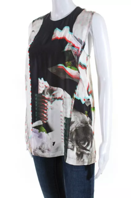 Rebecca Minkoff Womens Silk Abstract Print Sheer Sleeveless Blouse White Size 2 2
