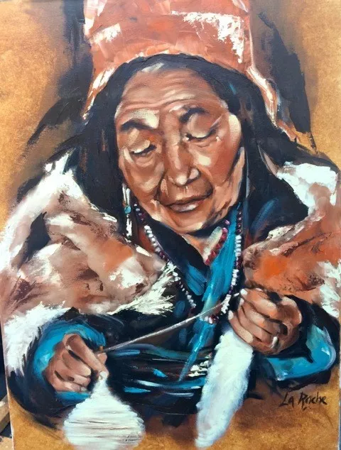 ORIGINAL 18" X 24" Josée La Roche Québec Artist - Old woman OIL ON CANVAS