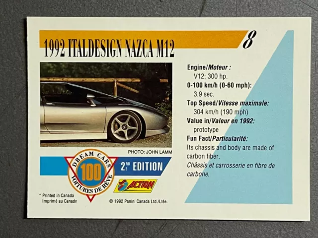 1992 Italdesign Nazca M12 Taglio Dream Auto 2nd Edizione Trading Carta Rara #8 2