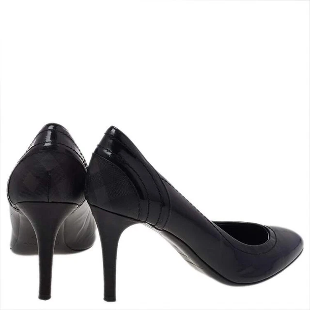 Burberry Nova Check Patent Leather Heels Size 39.5 US 9.5 Black Made In Italy