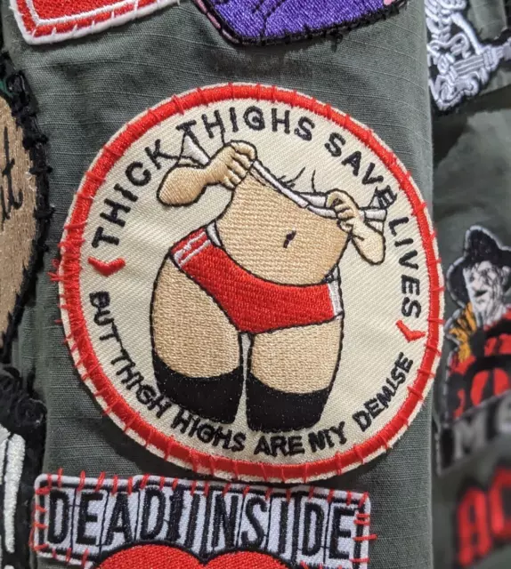 Thick Thighs Save Lives Patch Sexy Meme Punk Goth Biker Embroidered Iron On 3.5"