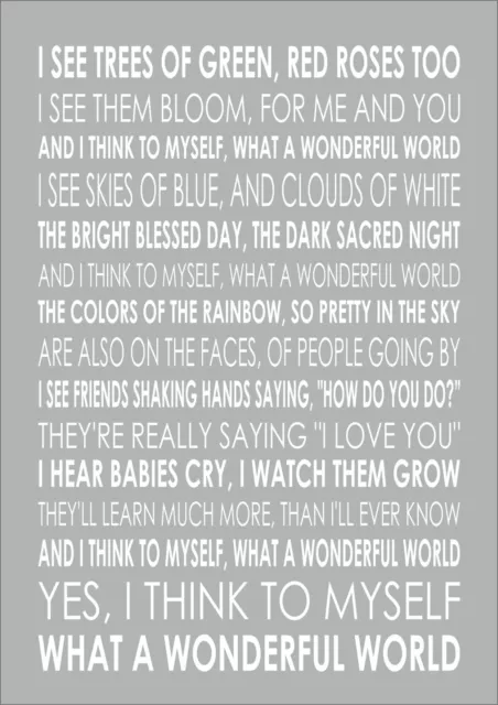 LOUIS ARMSTRONG - WONDERFUL WORLD Lyrics  Wall Art Print Poster A4