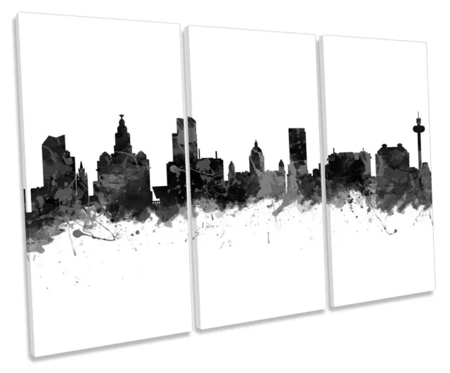 City of Liverpool Skyline Modern B&W TREBLE CANVAS WALL ART Box Framed Picture