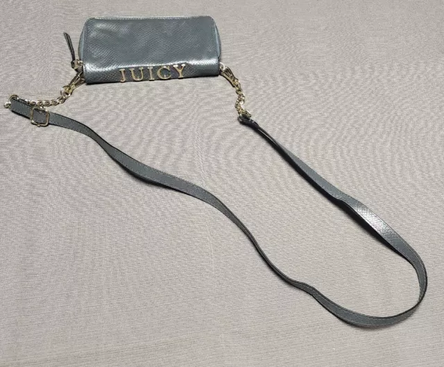 Y2K Juicy Couture ''Juicy'' Metallic Gray Crossbody Clutch Purse Wallet Bag