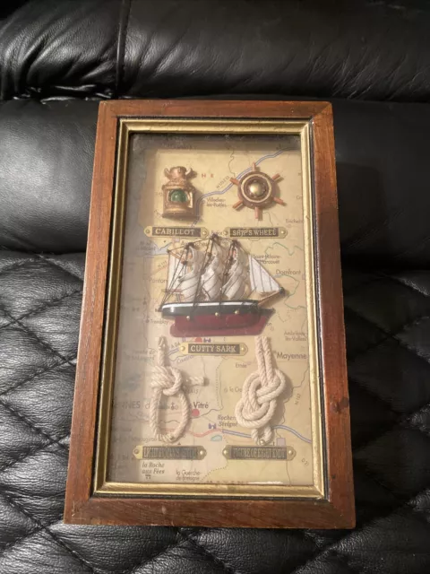 Vintage Cutty Sark Shadow Box Wood Wall Hanging Key Box Nautical Themed 10x6x3