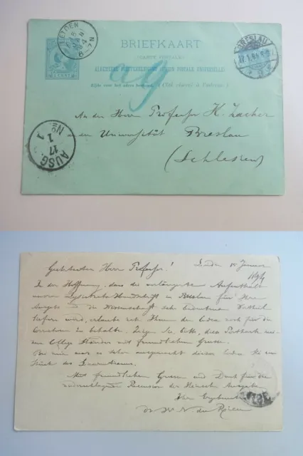 Carte Postale Souffrir 1894: W. N. Du Rieu À Zacher (Breslau),