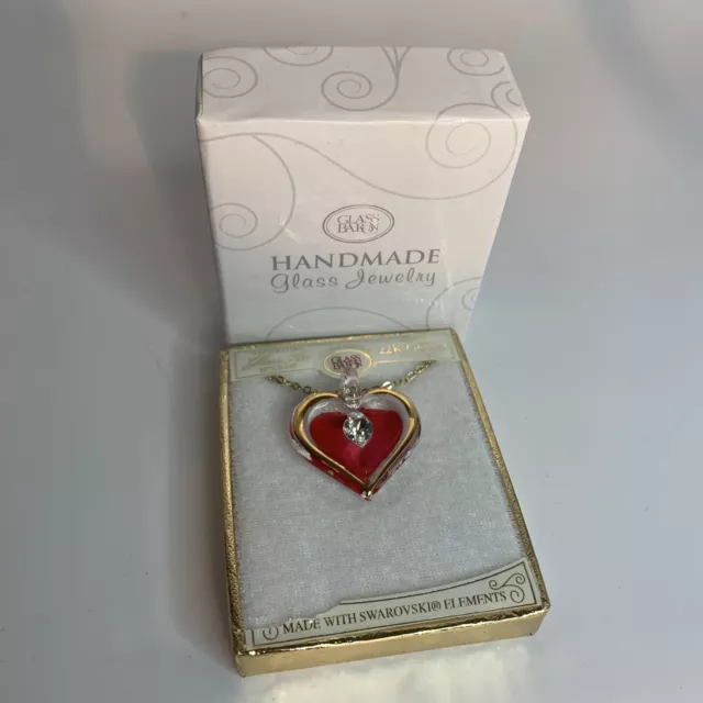 GLASS BARON Red Heart w/ Swarovski Crystal Heart NIB