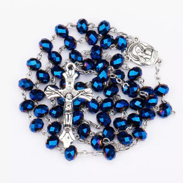 Catholic Cross Rosary Beads Pendants Religious Round Crystal Bead Necklaces