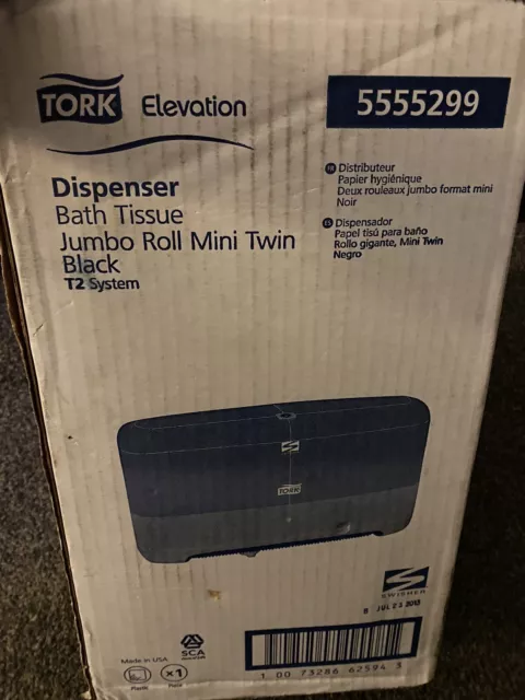 Tork Elevation Bath Tissue Dispenser 5555290, Twin Mini Jumbo Roll T2 System BLK