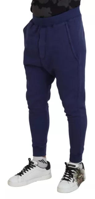 DSQUARED2 Pants Blue Cotton Tapered Logo Print Men Trousers IT48/W34/M 460usd 2