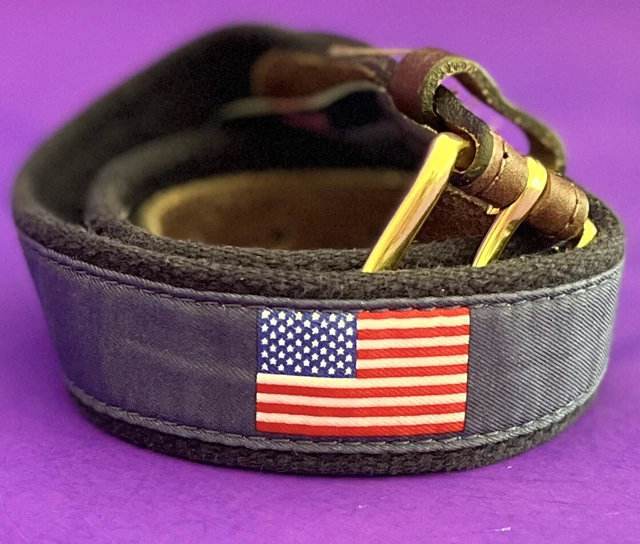 Vineyard Vines Boys American Flag Canvas Club Belt Leather Adjustable Size 26”