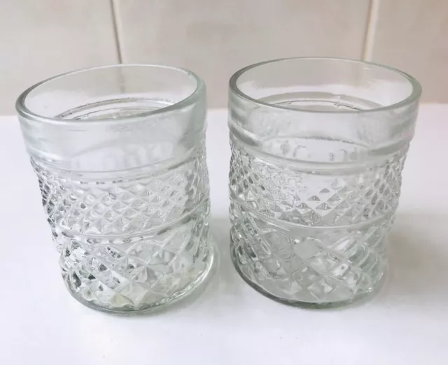 Vintage MCM Anchor Hocking Wexford Pattern Glasses x 2 Stamped At Base