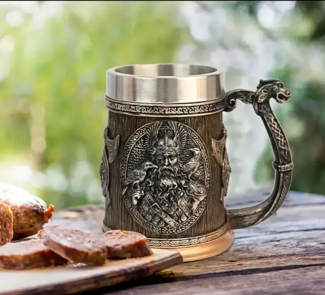 Wikinger Krug - Odin mit seinen Raaben  - Fantasy Trinkbecher Bierkrug Geschenk