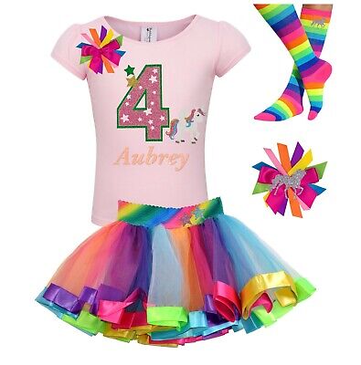Rainbow Pony Unicorn 4th Birthday Girl Shirt Fourth Birthday Outfit Personalize