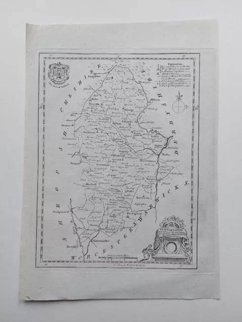 Antique 18Th Century County Map Staffordshire Stafford 1786 T Kitchin