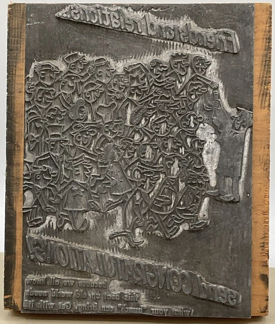 Vintage Friends & Relations Grad Metal on Wood Printing Press Plate Letterpress