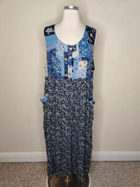 Vtg Coldwater Creek Floral Maxi Dress Petite Large Buttons Modest Cottage