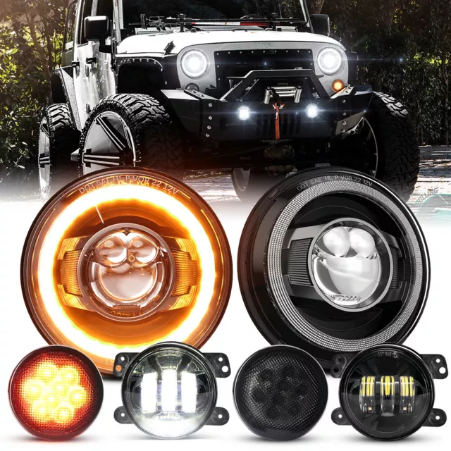 6PCS Kits 7" LED Headlights Fog Lights + Turn Signal Lamps for Jeep JK JKU 2007+