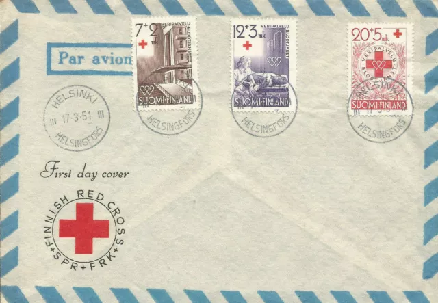 FDC FINLAND Scott# B104-106 Red Cross 1951