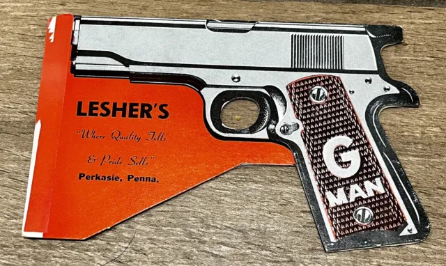 Vintage 1950s G-Man Lesher's Perkasie Advertising Paper Cardboard Pop Gun