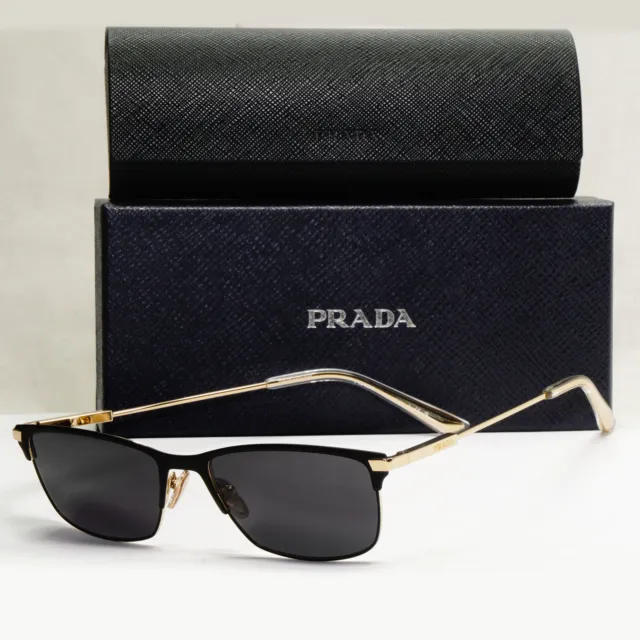 Prada Sunglasses Gold Black Metal Rectangle PR55ZV VPR 55Z 1BO-1O1 55mm
