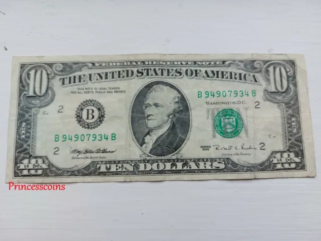 Us Federal Reserve 1995 Series Us $10 Ten Dollar Bill-#B94907934B
