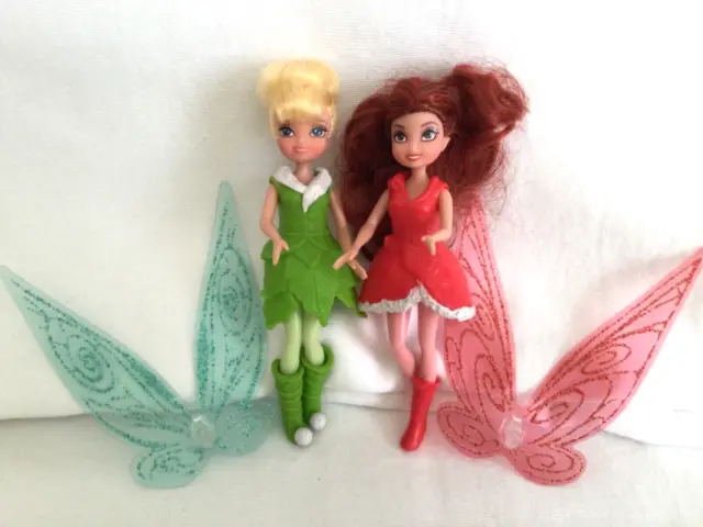2 Disney Mini Dolls Tinkerbell & Rosetta Fairies Flowers 2012 Jakks Pacific
