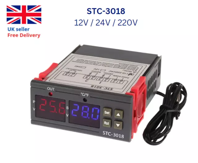 STC-3018 12/24/220V Temperature Controller Thermostat LCD Digital Dual Display