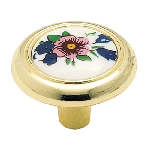 Amerock 244FWP Polished Brass Flower White Center 1 1/4" Cabinet Knob Pull