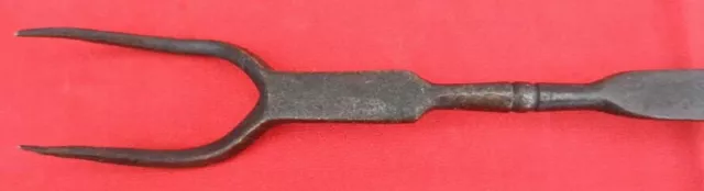 Antique 19th C Hand Forged Wrought Iron Roasting Fork Fireplace Hearth Unique F1