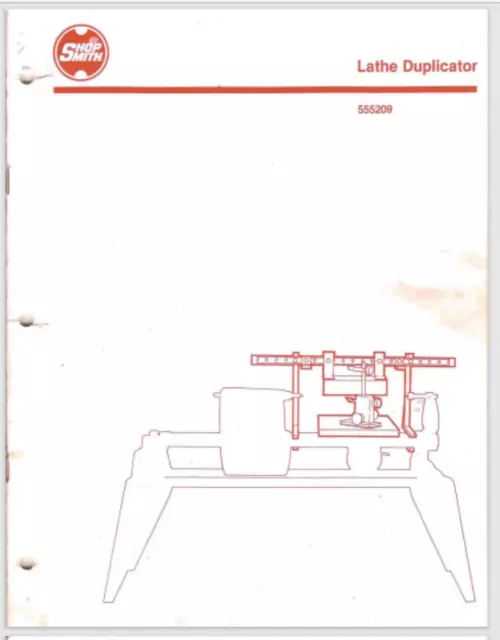 Shopsmith Lathe Duplicator manual # 555209 36 pages gloss covers comb bound