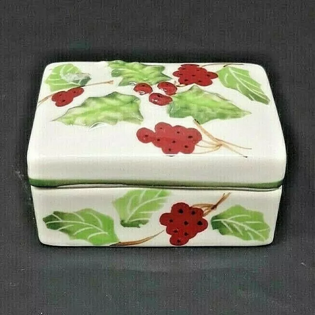 Andrea By Sadek Porcelain Trinket Box With Holly Berries