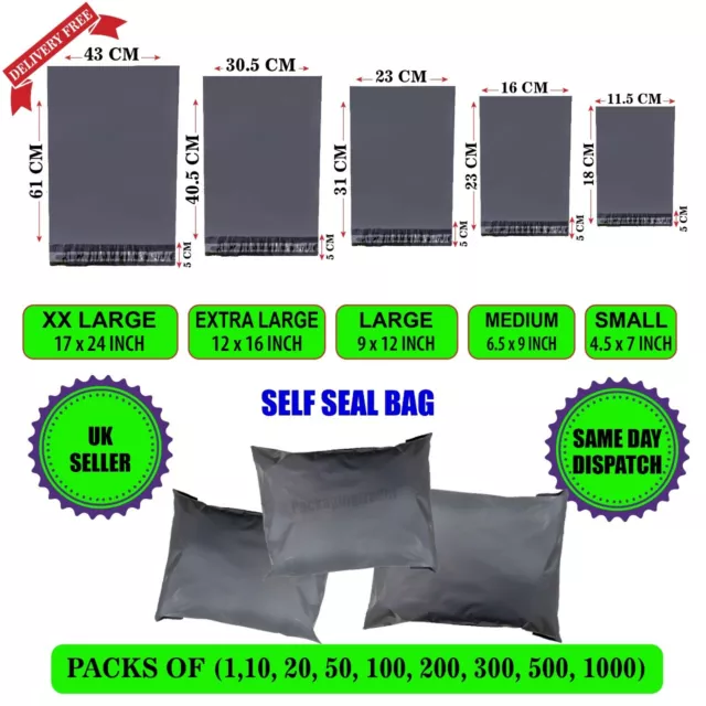 GREY Postal Post Packaging Bags Plastic Parcel Mailing Packing Postage Self Seal