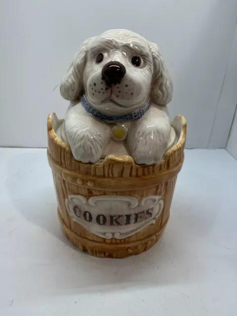 Vintage Treasure Craft Dog In Barrel Cookie Jar 11"