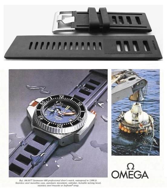 SILICONE RUBBER WATCH strap for Omega Seamaster. BLACK vintage type