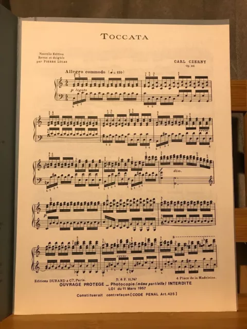 Carl Czerny Toccata pour piano opus 92 partition Pierre Lucas editions Durand