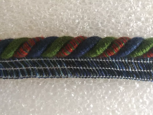 6 yards CORD with LIP 7/16" - BLUE/GREEN/RED - Upholstery Fabric Chair Trim